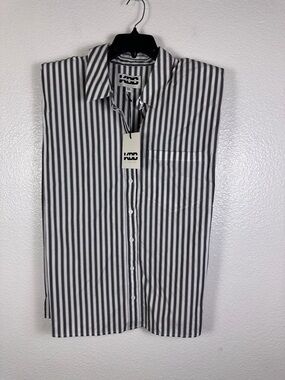 KABB by Kahlana Striped Button-Up Shirt
Black White Cotton XXL Sleeveless